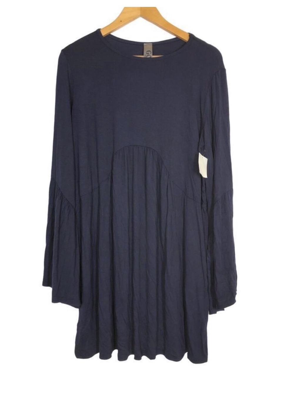 Go Couture Navy Long-Sleeve Tiered Swing Dress
